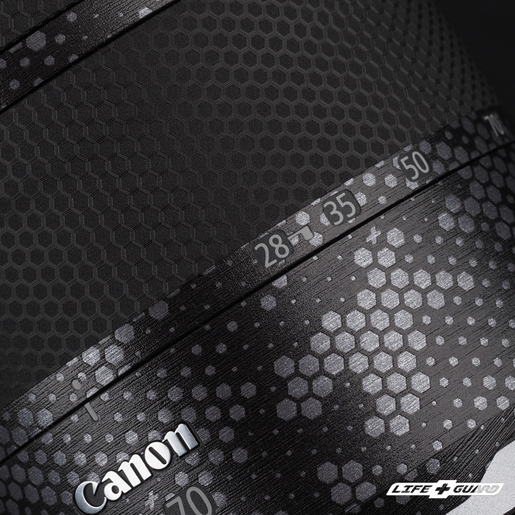 LIFE+GUARD Canon RF 28-70mm F2.8  貼膜質感特寫，LIFE+GUARD 設計風格