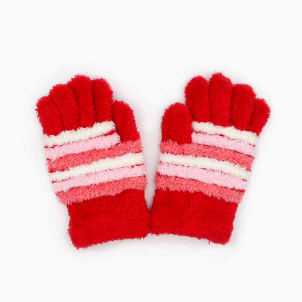 【肌暖】台灣製 經典兒童款 羽毛立體條紋五指手套丨C7301-2