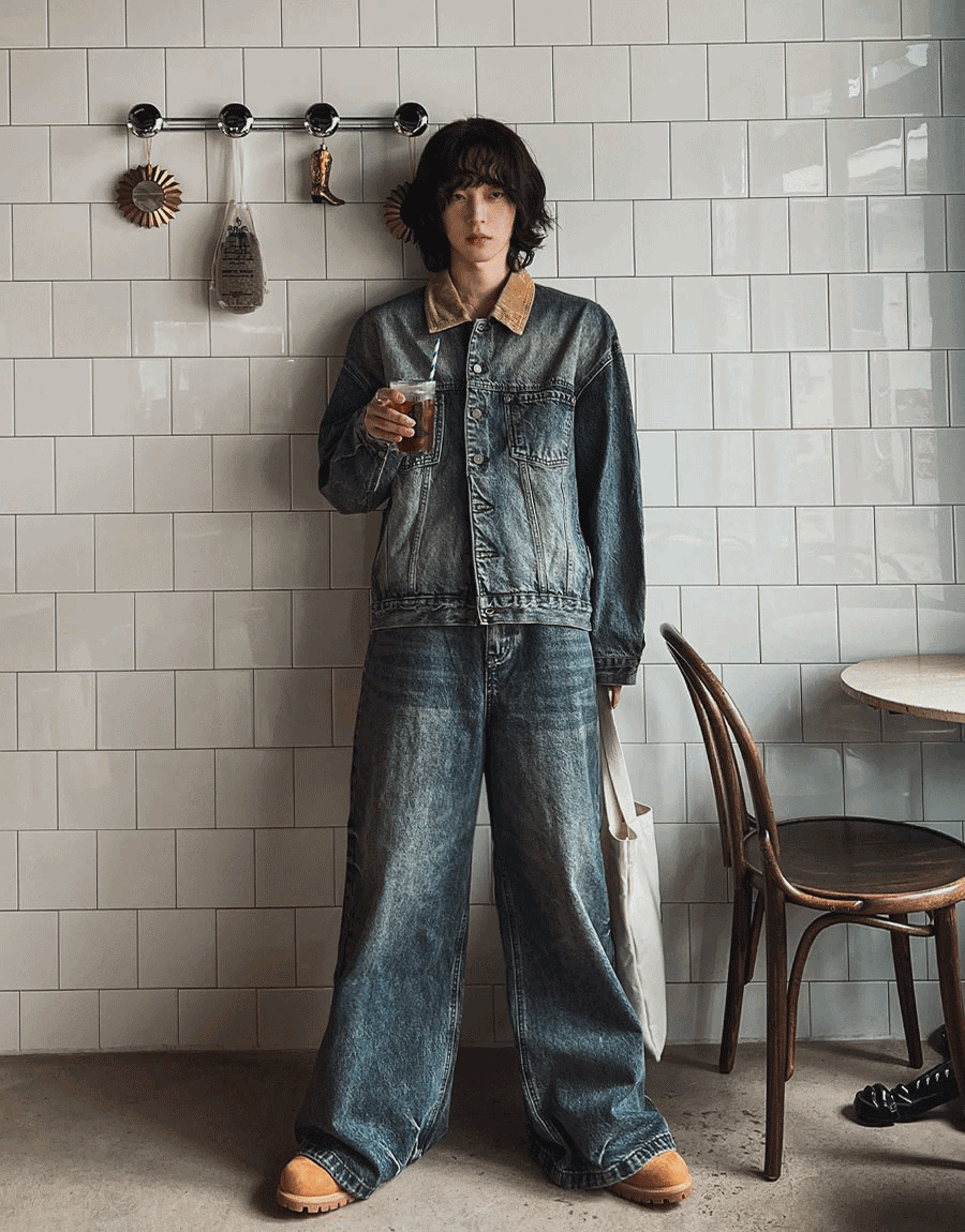 (韓國獨家特價)法國銳洗寬牛仔褲