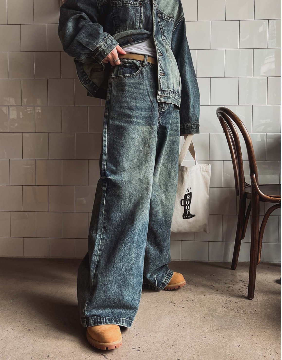 (韓國獨家特價)法國銳洗寬牛仔褲