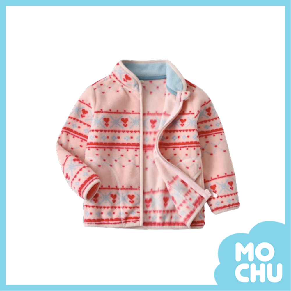 粉條紋愛心搖粒絨外套