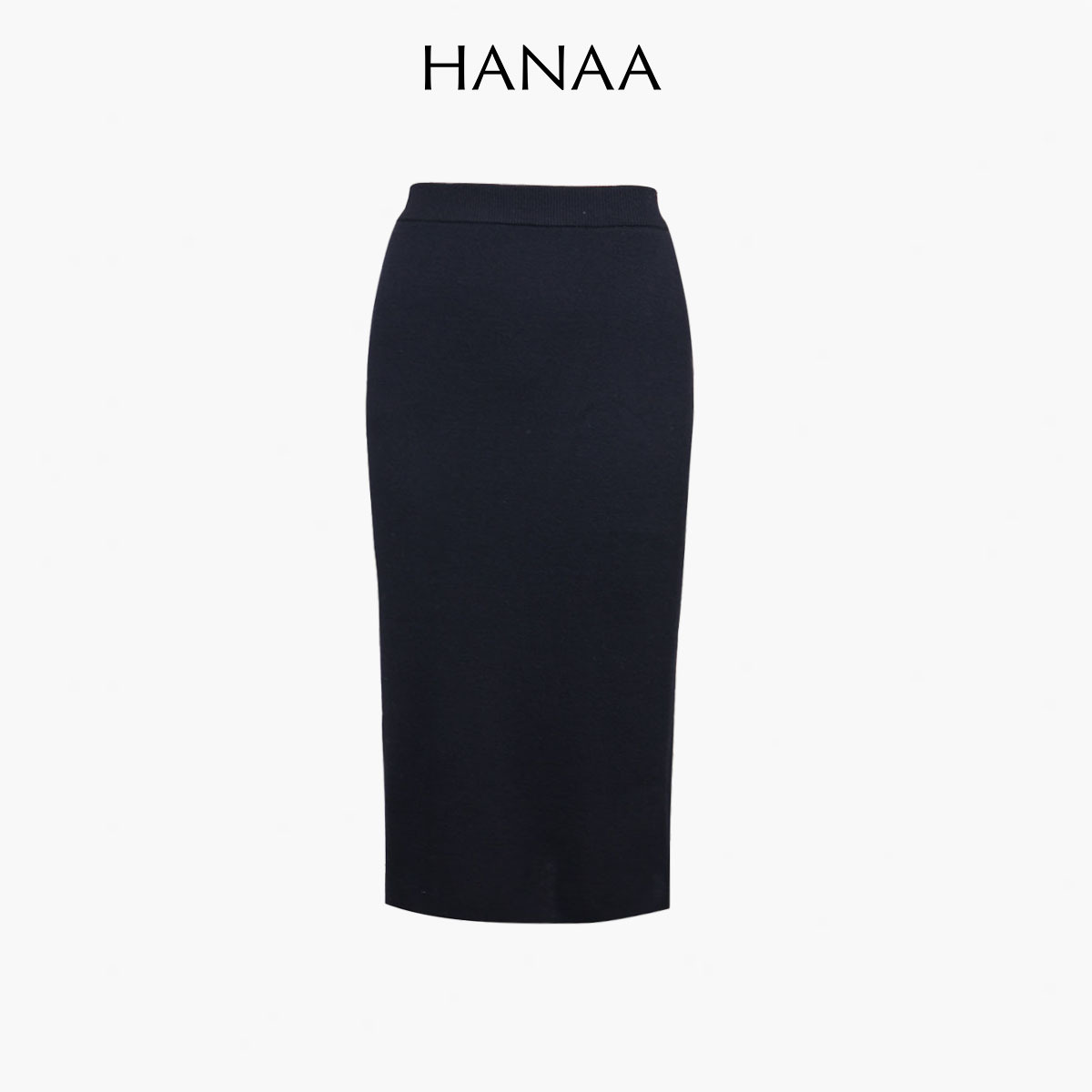 HANAA新款純羊毛黑色極簡百搭直筒半身裙