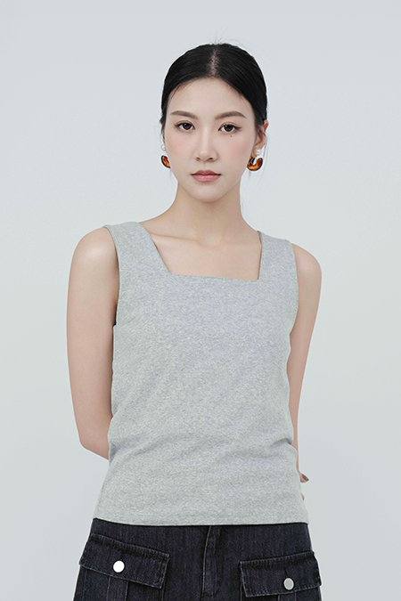 方領粗肩帶棉背心 (現貨款式）