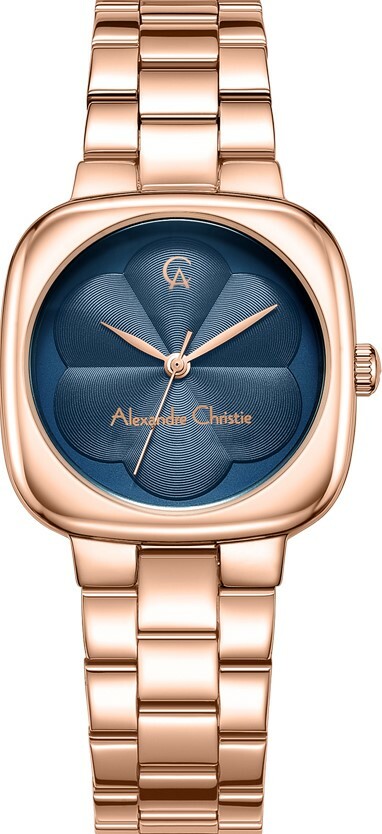 萬年鐘錶 - Alexandre Christie  花朵線條面盤玫瑰金方形不鏽鋼女錶  AC手錶  2984LHBRGBU   錶徑37.5MM