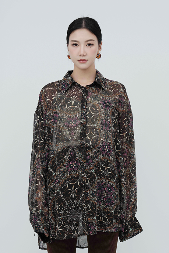 復古花雪紡大恤衫（現貨款式）