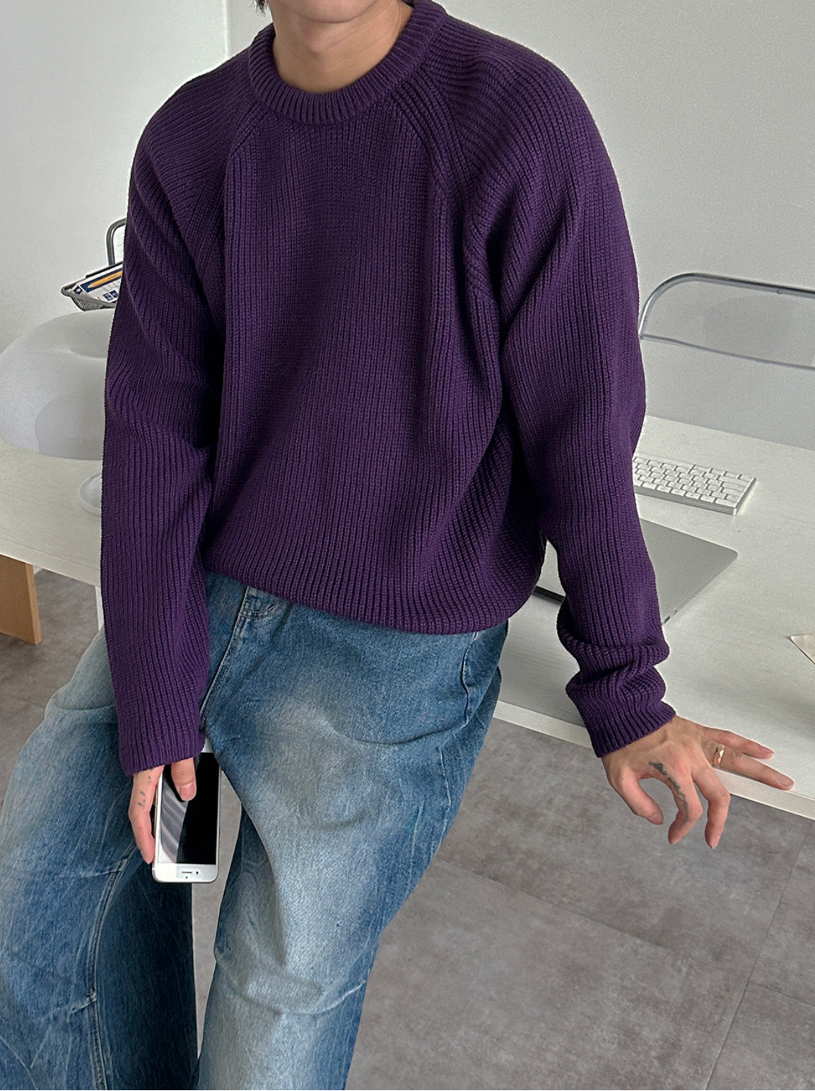 (韓國獨家特價)圓領素面針織衫