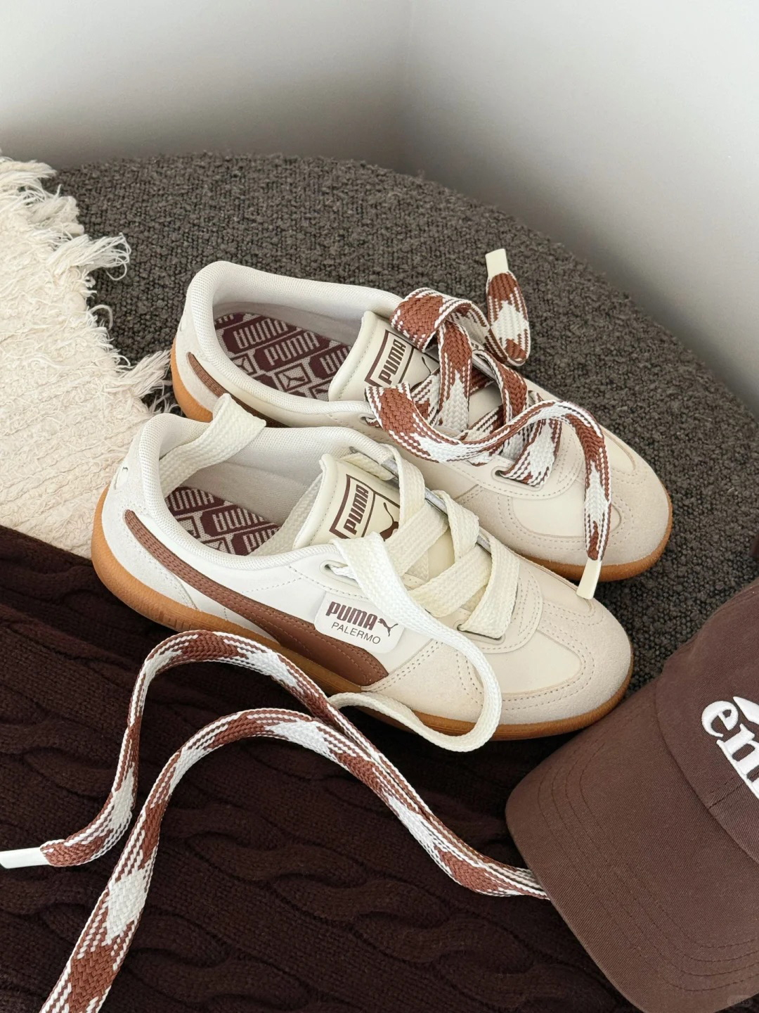 PUMA PALERMO WIDE LACE SD 焦糖拿鐵 奶油白 米白 咖啡色 可可色 大地色 千鳥格紋 粗鞋帶 女鞋 402109-03 / 預購