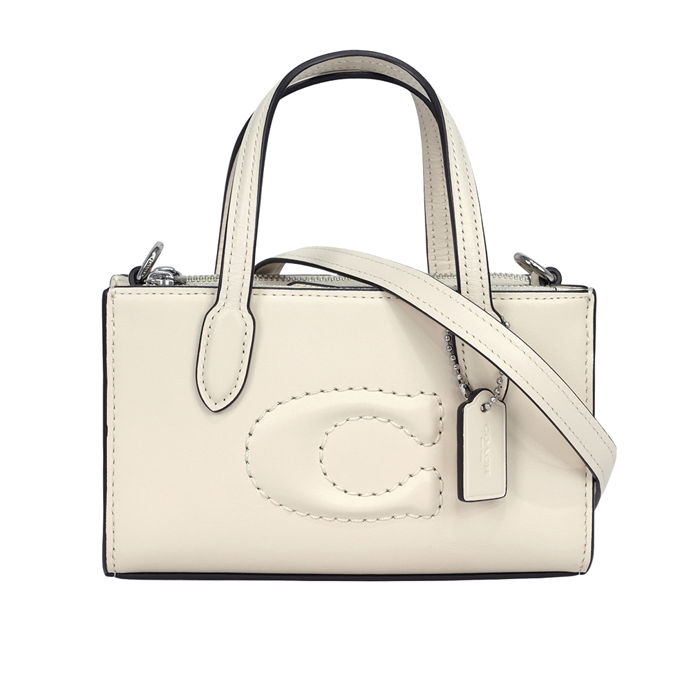 【COACH】Nina 銀釦縫線標誌小牛皮迷你手提/斜背二用包