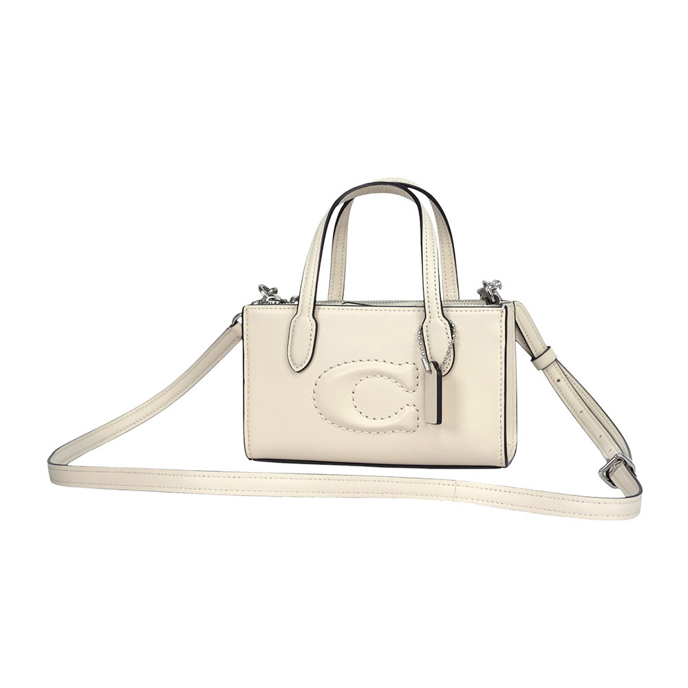 【COACH】Nina 銀釦縫線標誌小牛皮迷你手提/斜背二用包(白色)CT804 SVHA