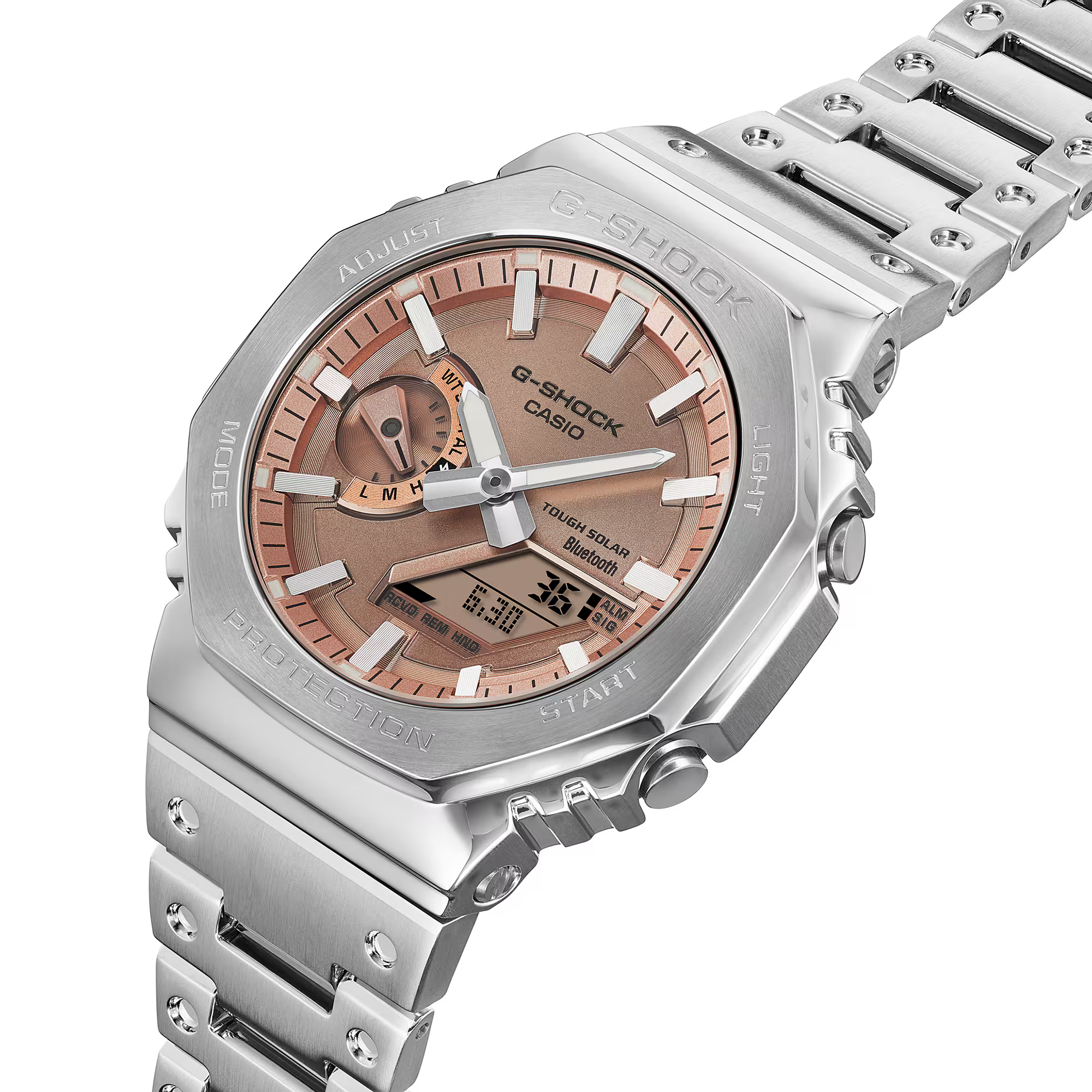 萬年鐘錶 - G-SHOCK  金屬藍面盤金金屬系列太陽能藍牙運動電子錶 GM-B2100AD-5A  錶徑 : 44.4 mm