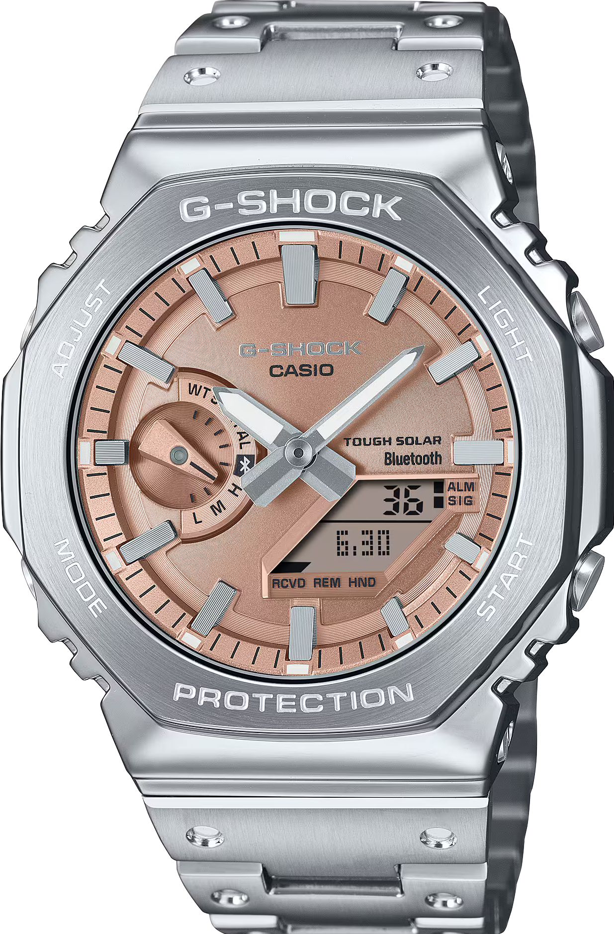 萬年鐘錶 - G-SHOCK  金屬藍面盤金金屬系列太陽能藍牙運動電子錶 GM-B2100AD-5A  錶徑 : 44.4 mm