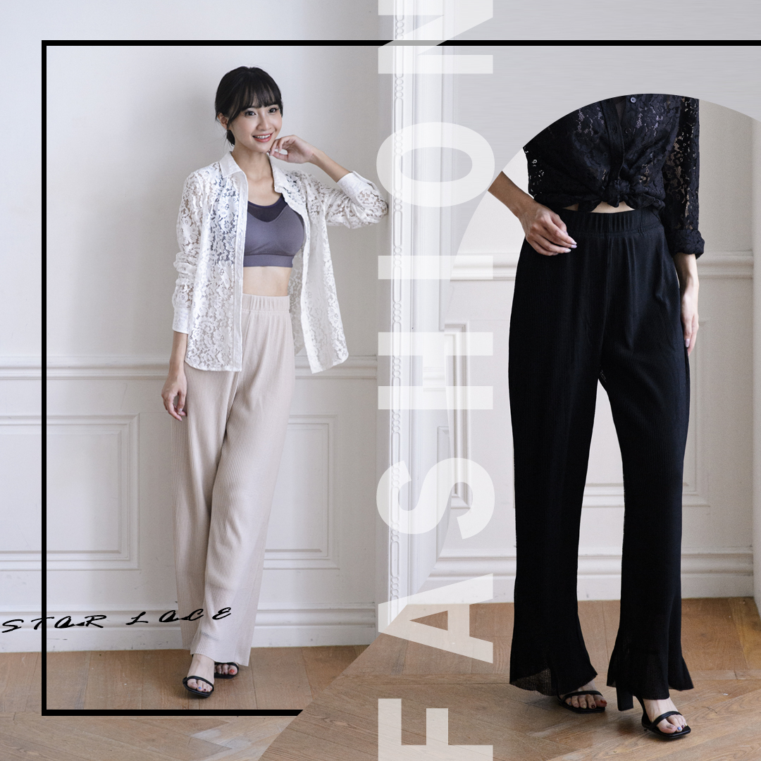 【STAR LACE】矽米子闊腿壓褶長褲 1.0 (壓褶寬褲、機能長褲、機能寬褲)
