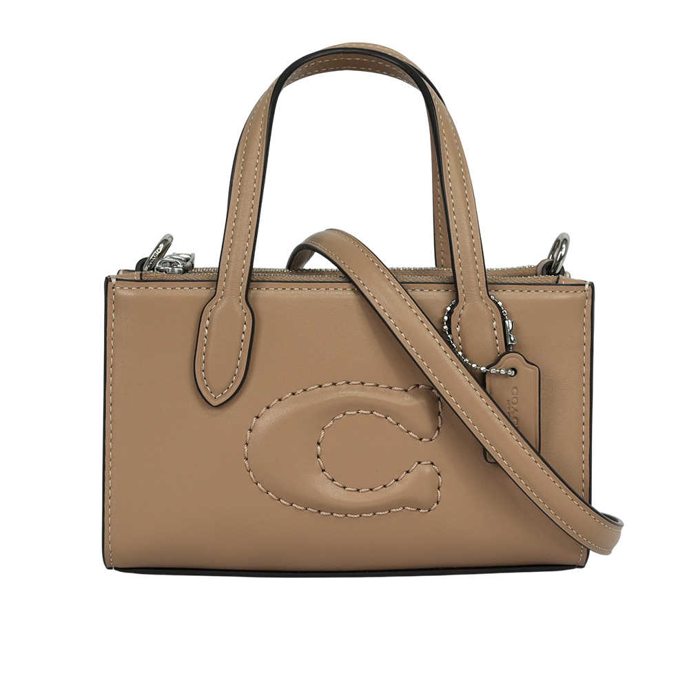 【COACH】Nina 銀釦縫線標誌小牛皮迷你手提/斜背二用包