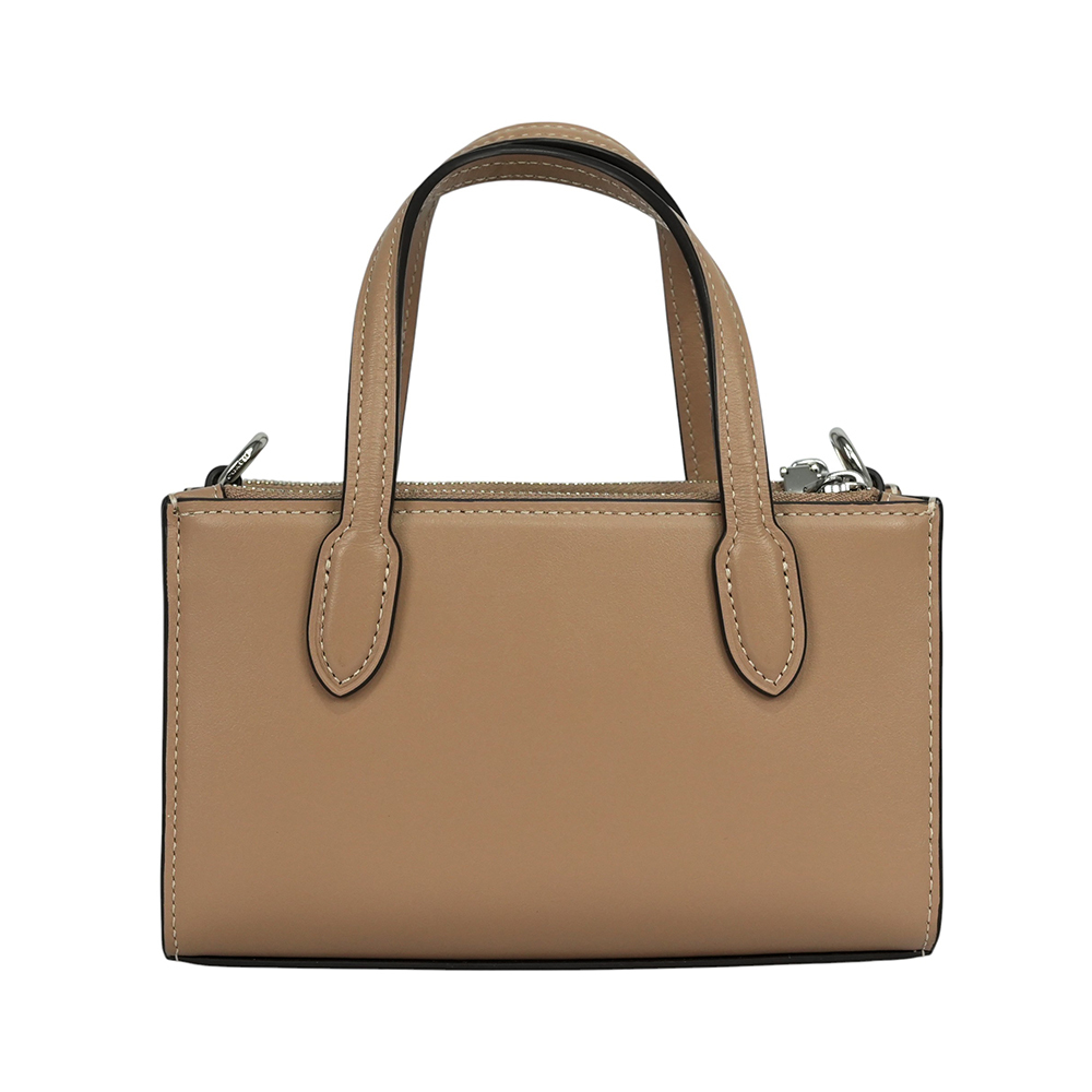 【COACH】Nina 銀釦縫線標誌小牛皮迷你手提/斜背二用包(奶茶色)CT804 SVTP