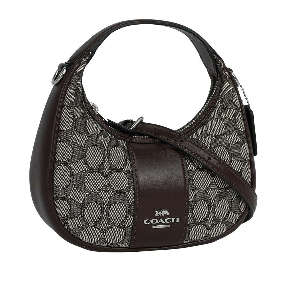 【COACH】Carmen 緹花布及皮革彎月造型迷你二用包(橡木/楓樹棕)CU984 SVS8S