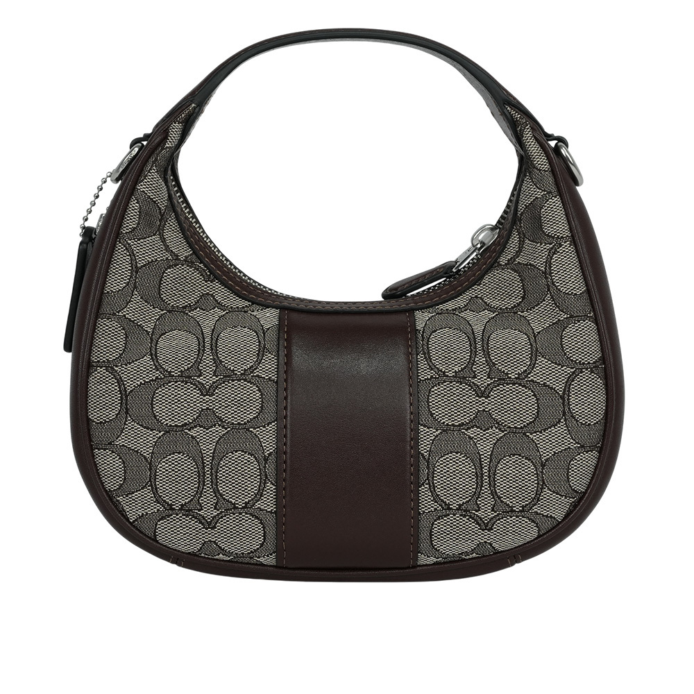 【COACH】Carmen 緹花布及皮革彎月造型迷你二用包(橡木/楓樹棕)CU984 SVS8S