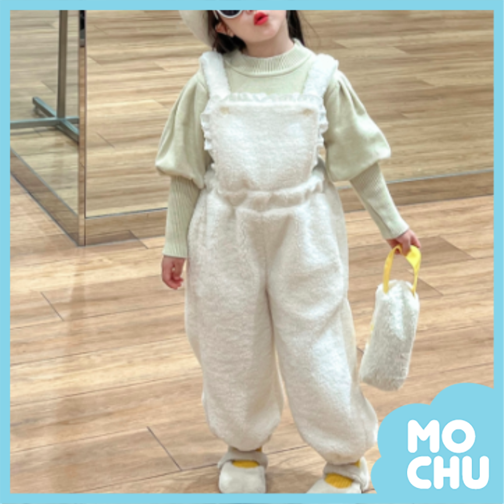 花邊顆粒羊毛背帶褲