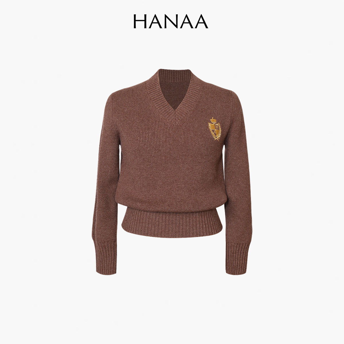 HANAA 新款限量3周年徽章紀念款羊毛羊絨V領毛衣針織衫