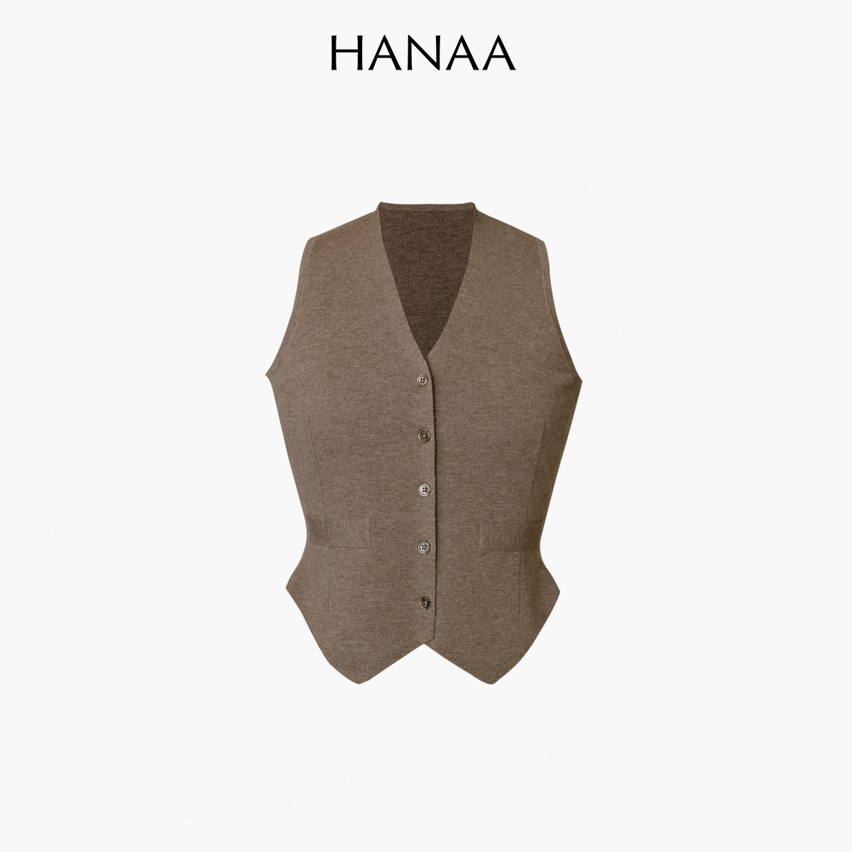 HANAA 新款純羊絨復古V領修身短款馬甲