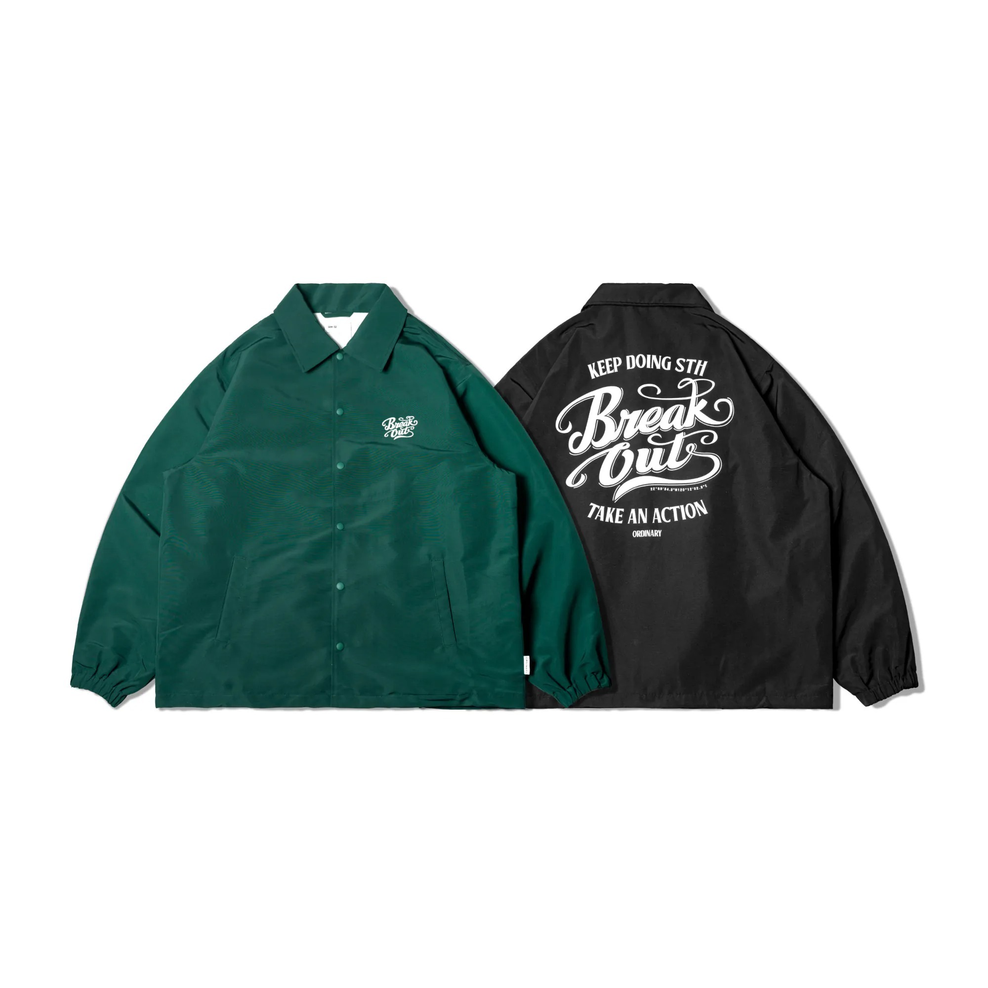 ORDINARY / CURSIVE WRITING COACH JACKET 復古海報字體教練夾克 - 黑色, 鴨尾綠色