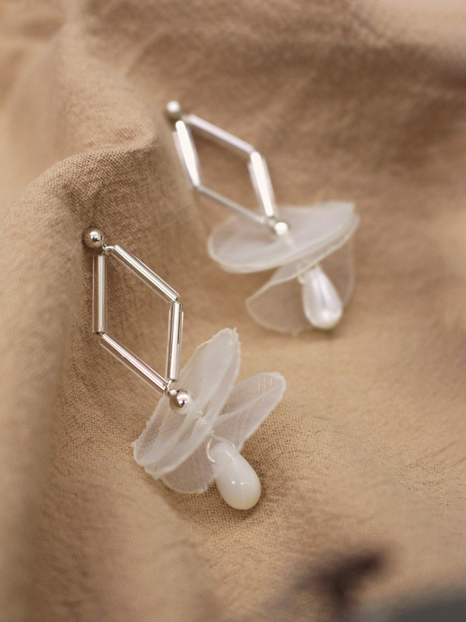 小私藏。MUCHAT手作貝殼透紗鏤空純銀針耳環