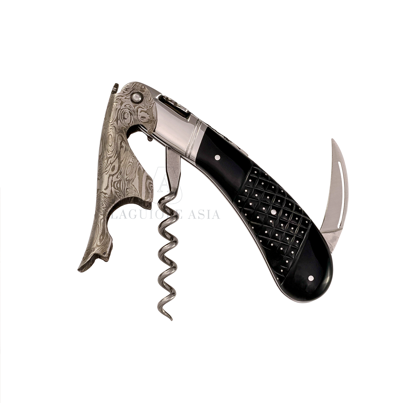 LAGUIOLE MAGNUM ⋆ Studded Black Horn ⋆ Damascus