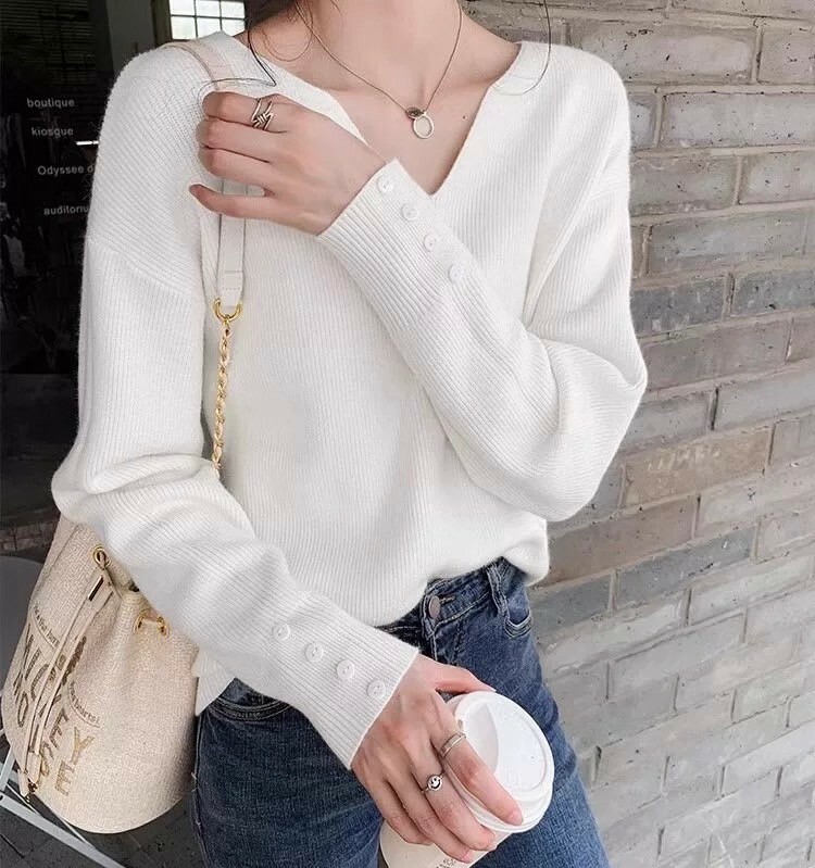 熱賣款V領袖釦子針織上衣
