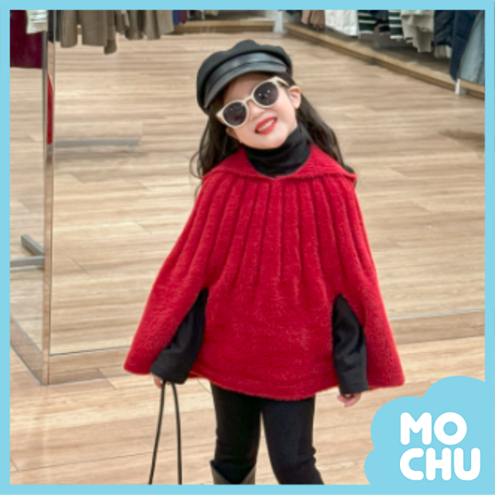 仿貂绒红斗篷披风