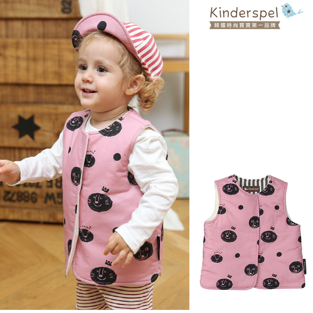 Kinderspel 韓國 Fleece輕薄保暖棉背心｜粉泡泡