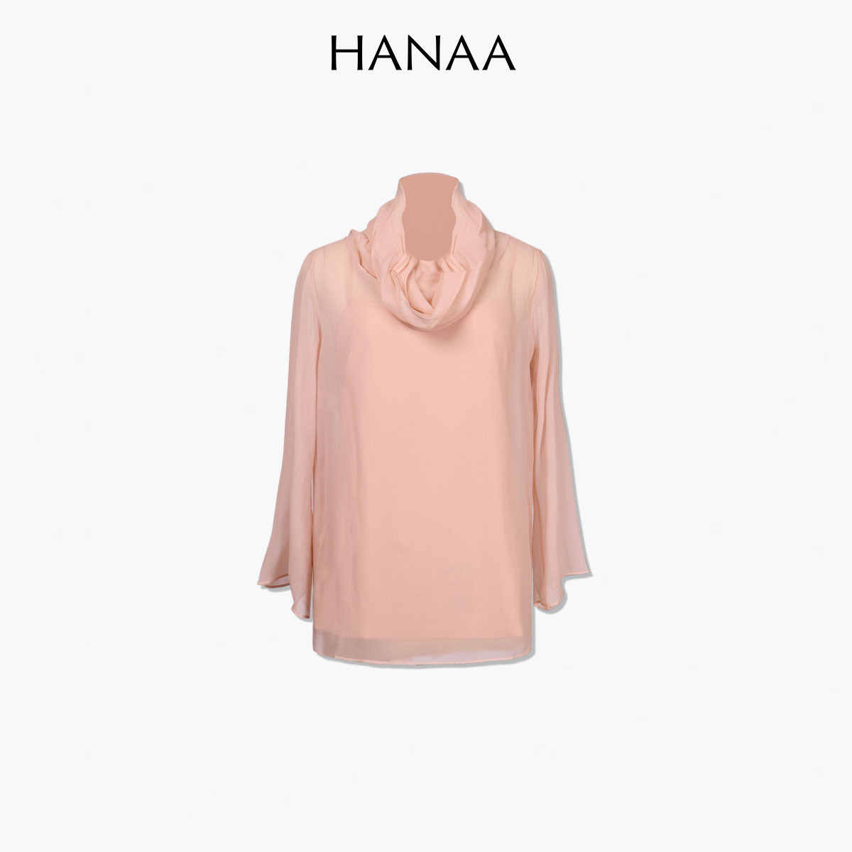 HANAA 新款真絲垂墜領半透明長袖罩衫上衣