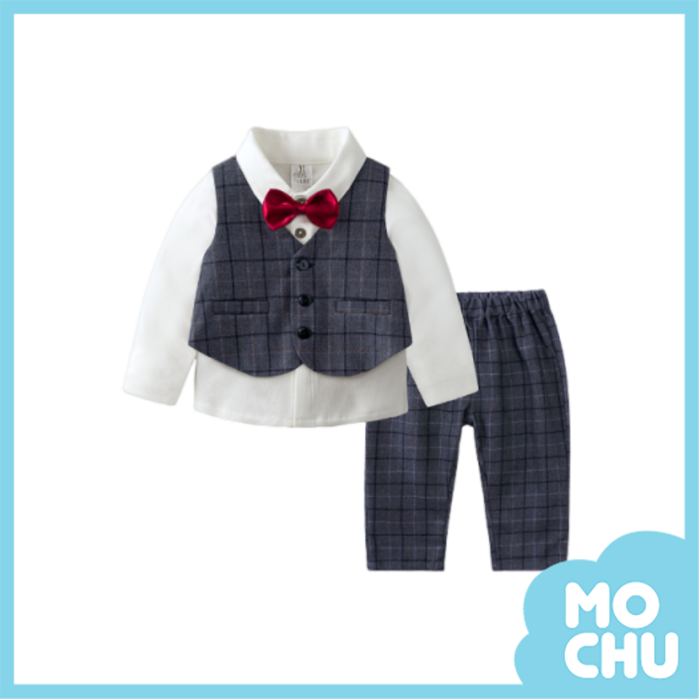 紅領結灰格紳士四件組