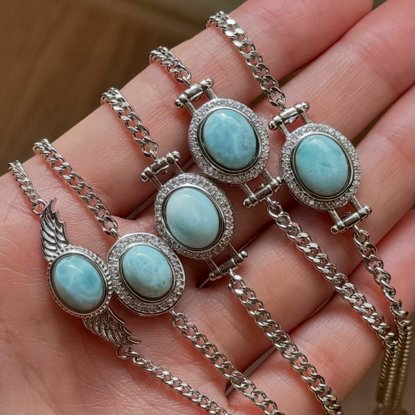 [原石] 拉利瑪海紋石 水晶手鍊 金屬手鍊