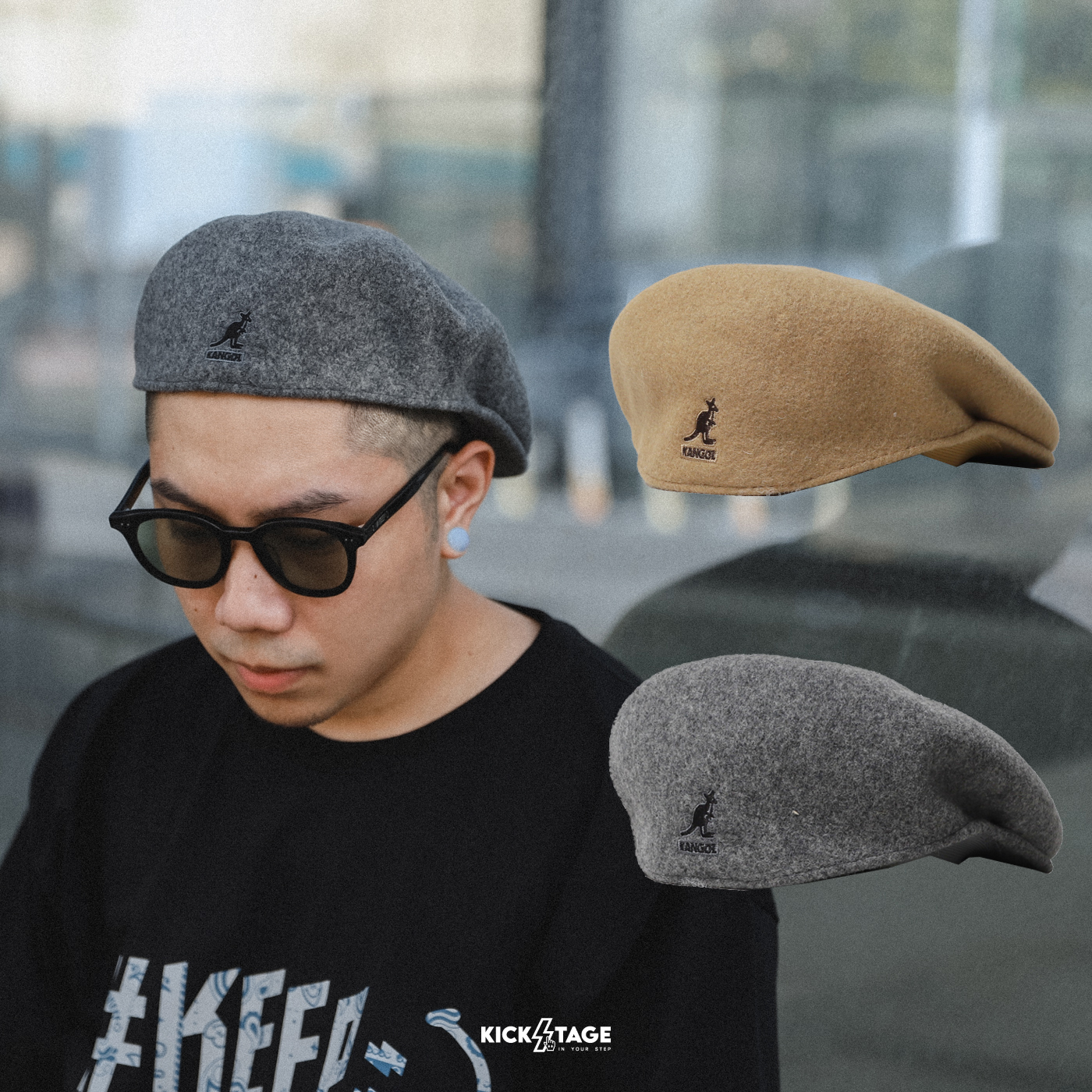 KANGOL 504 WOOL 駝色 灰色 刺繡 羊毛 鴨舌帽 小偷帽【W21A0258】