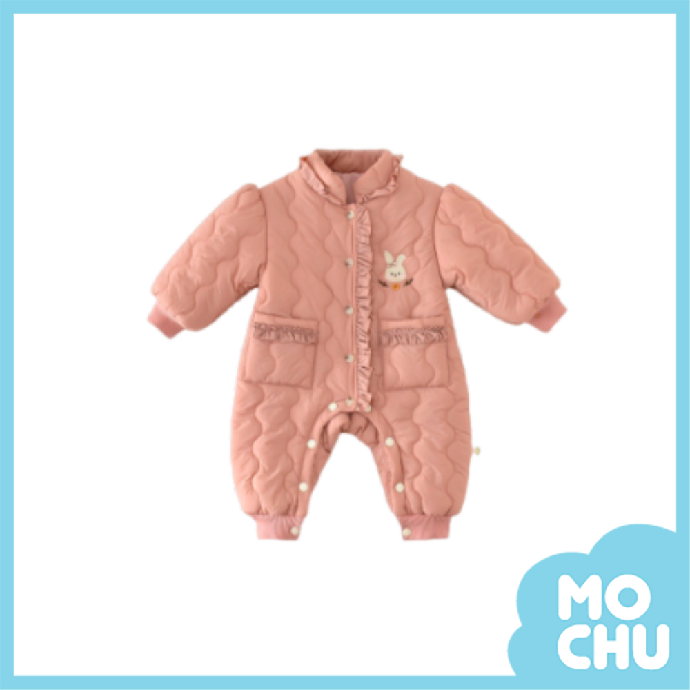 小兔壓紋花邊加厚連身衣