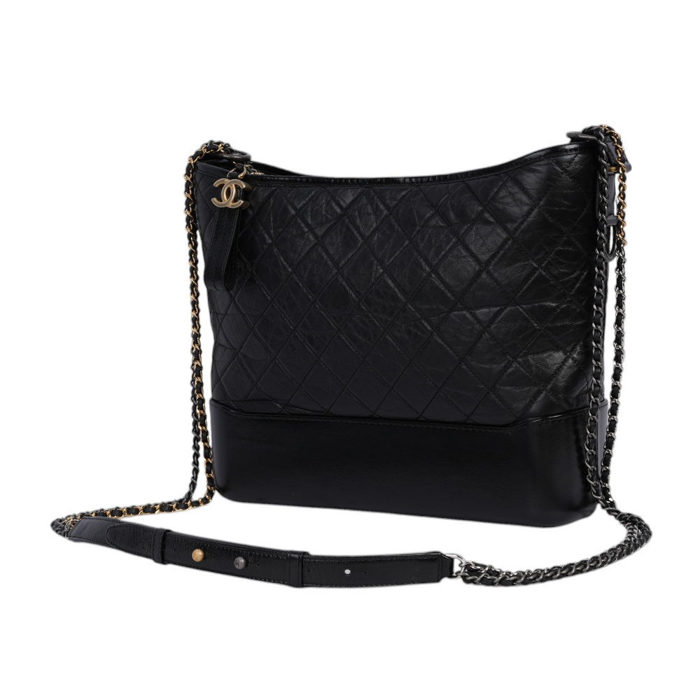 【CHANEL】Gabrielle HoBo菱格紋小牛皮流浪包(大款)(黑色)A93825 Y61477 94305