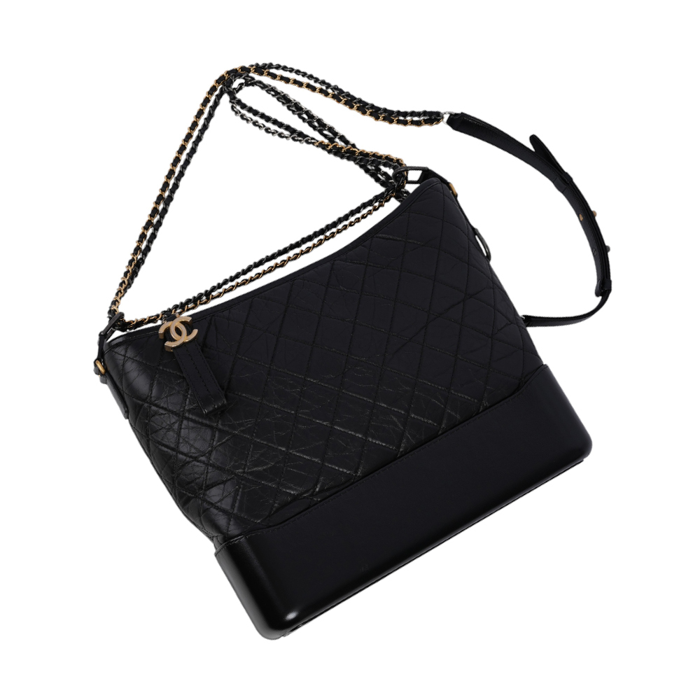 【CHANEL】Gabrielle HoBo菱格紋小牛皮流浪包(大款)(黑色)A93825 Y61477 94305