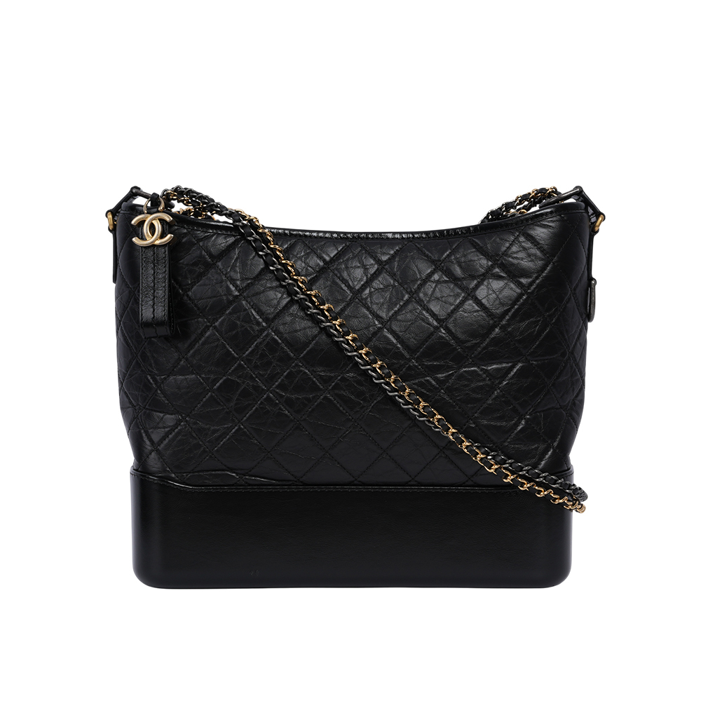 【CHANEL】Gabrielle HoBo菱格紋小牛皮流浪包(大款)(黑色)A93825 Y61477 94305