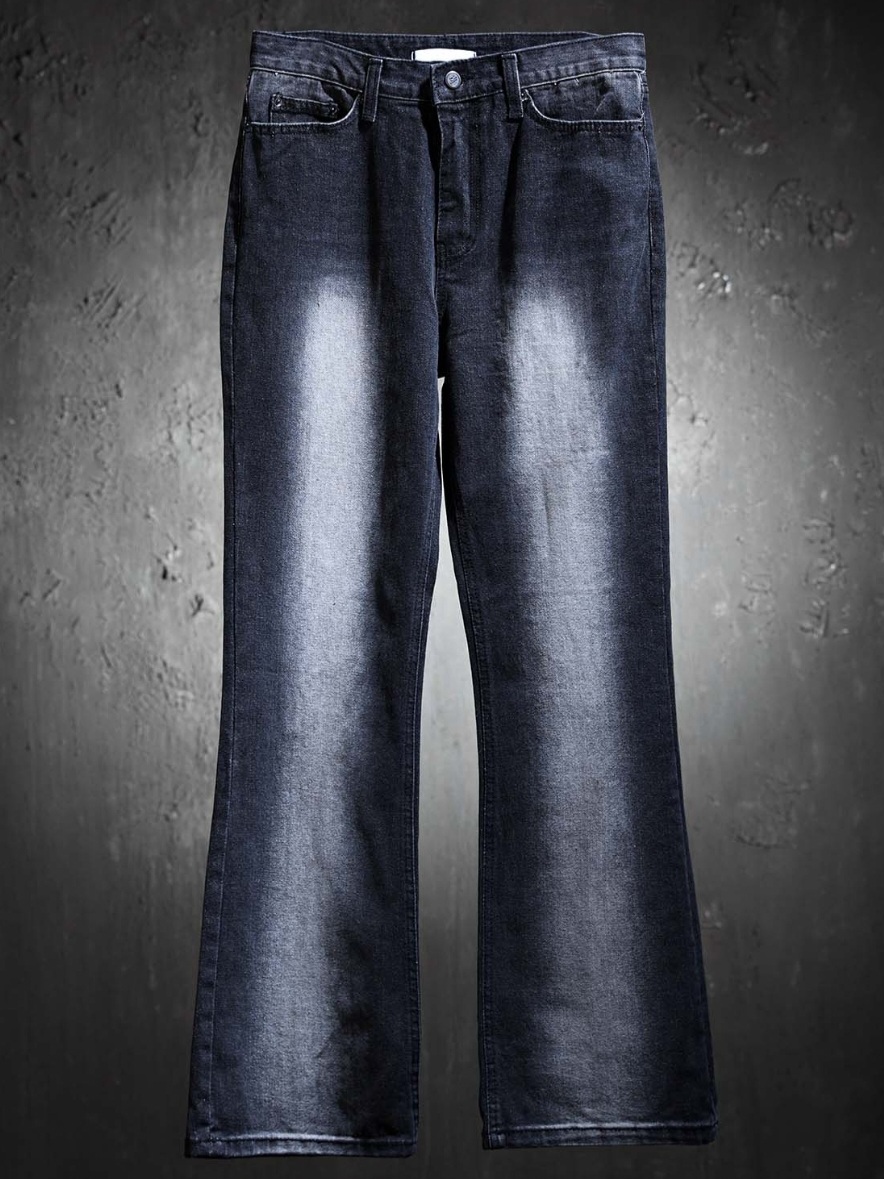 沙刷微喇靴型黑色牛仔長褲