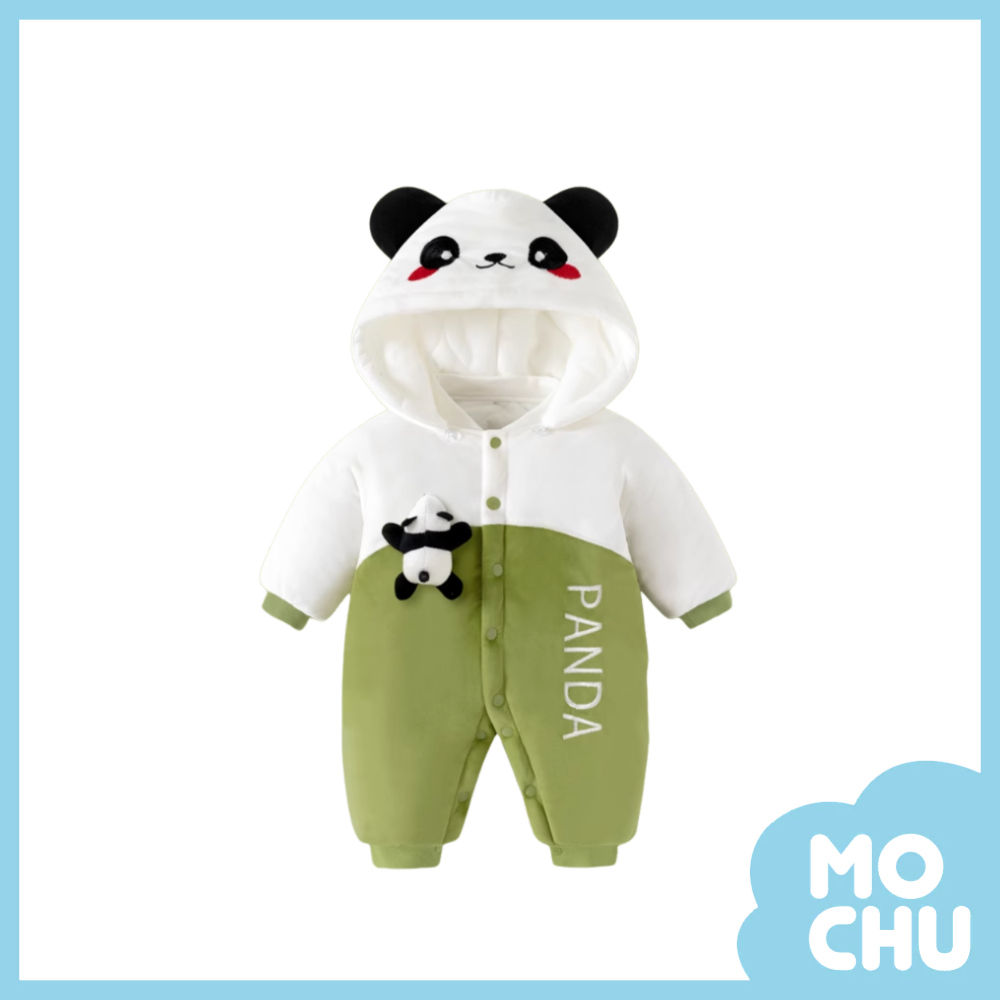 綠色小熊貓加絨加厚連身衣