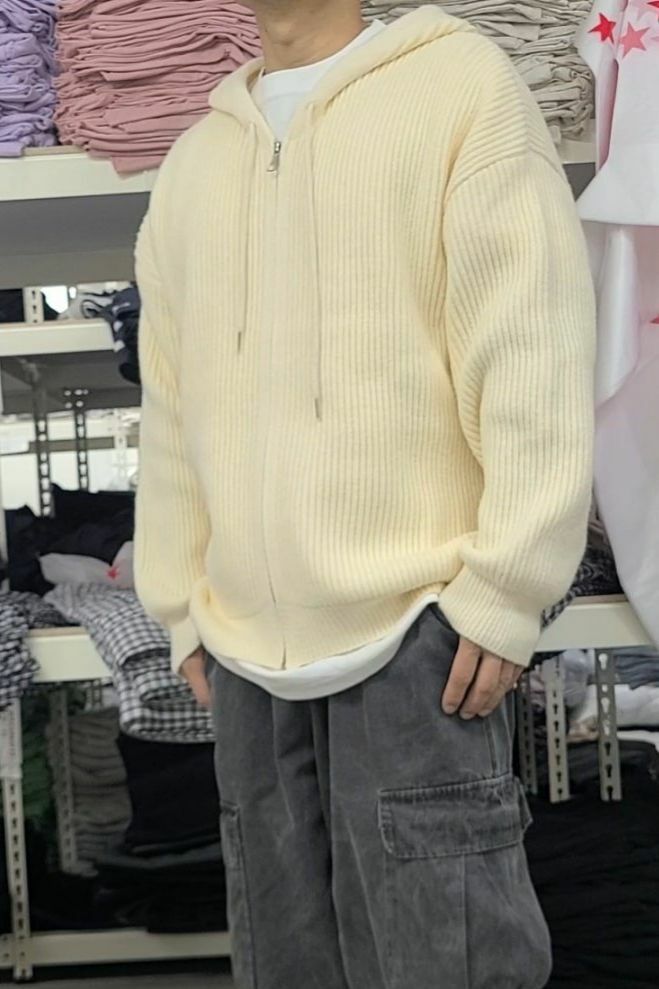 淨色暗紋連帽拉鍊針織外套 WEEKENDNot-026JK