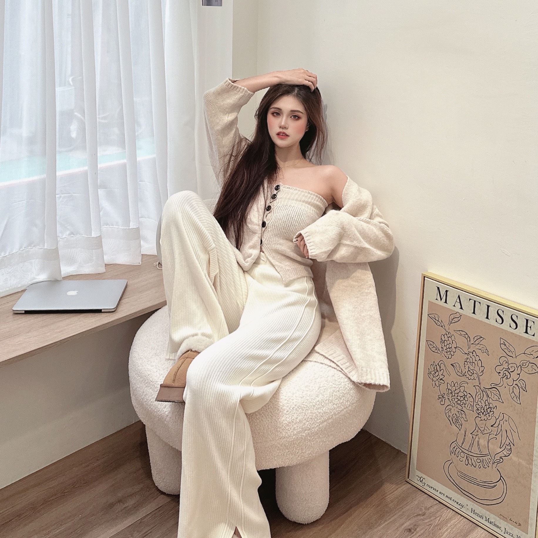 排扣下開衩針織外套/三色