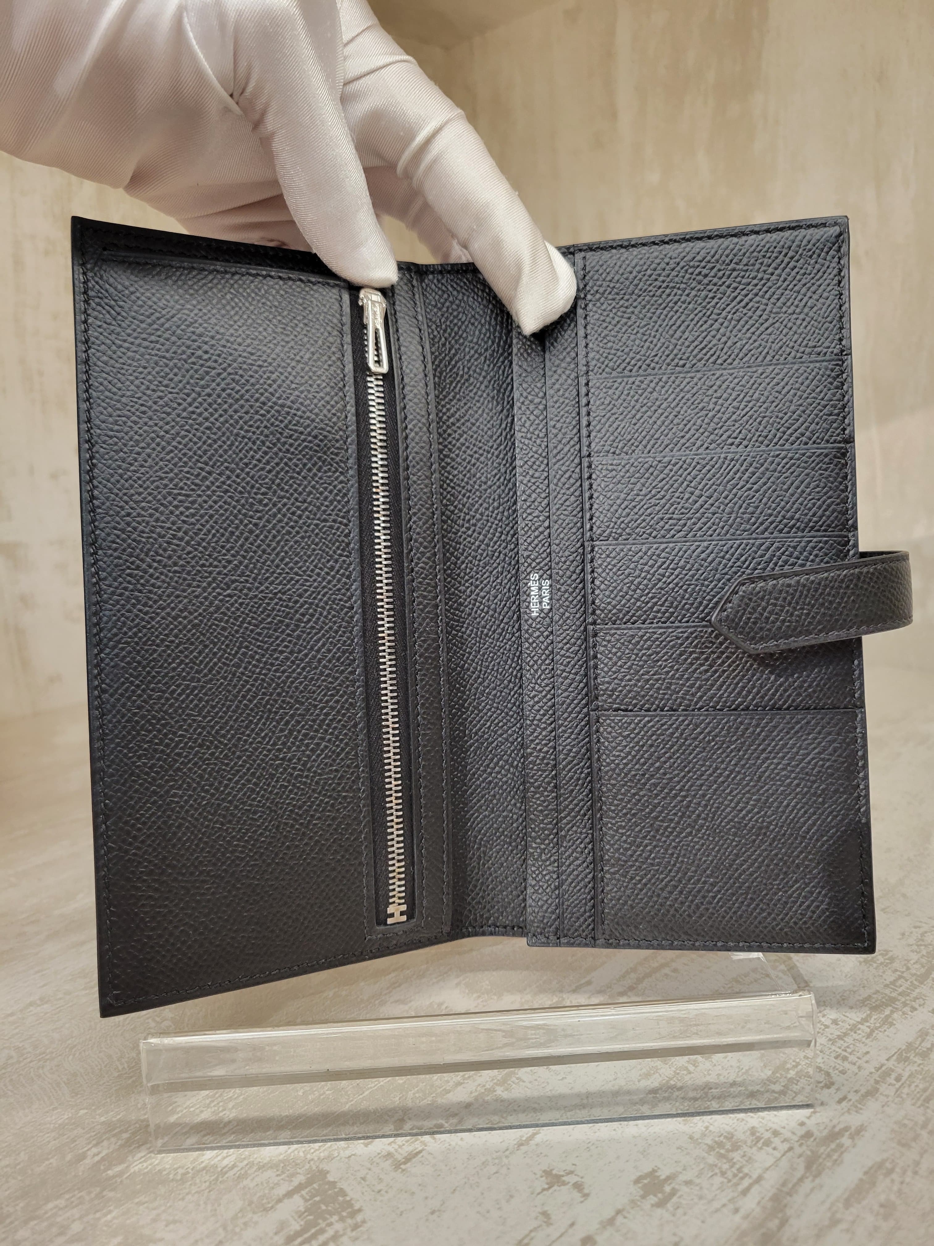 UNUSED/99NEW HERMES BEARN WALLET NOIR CK 長銀包 黑銀