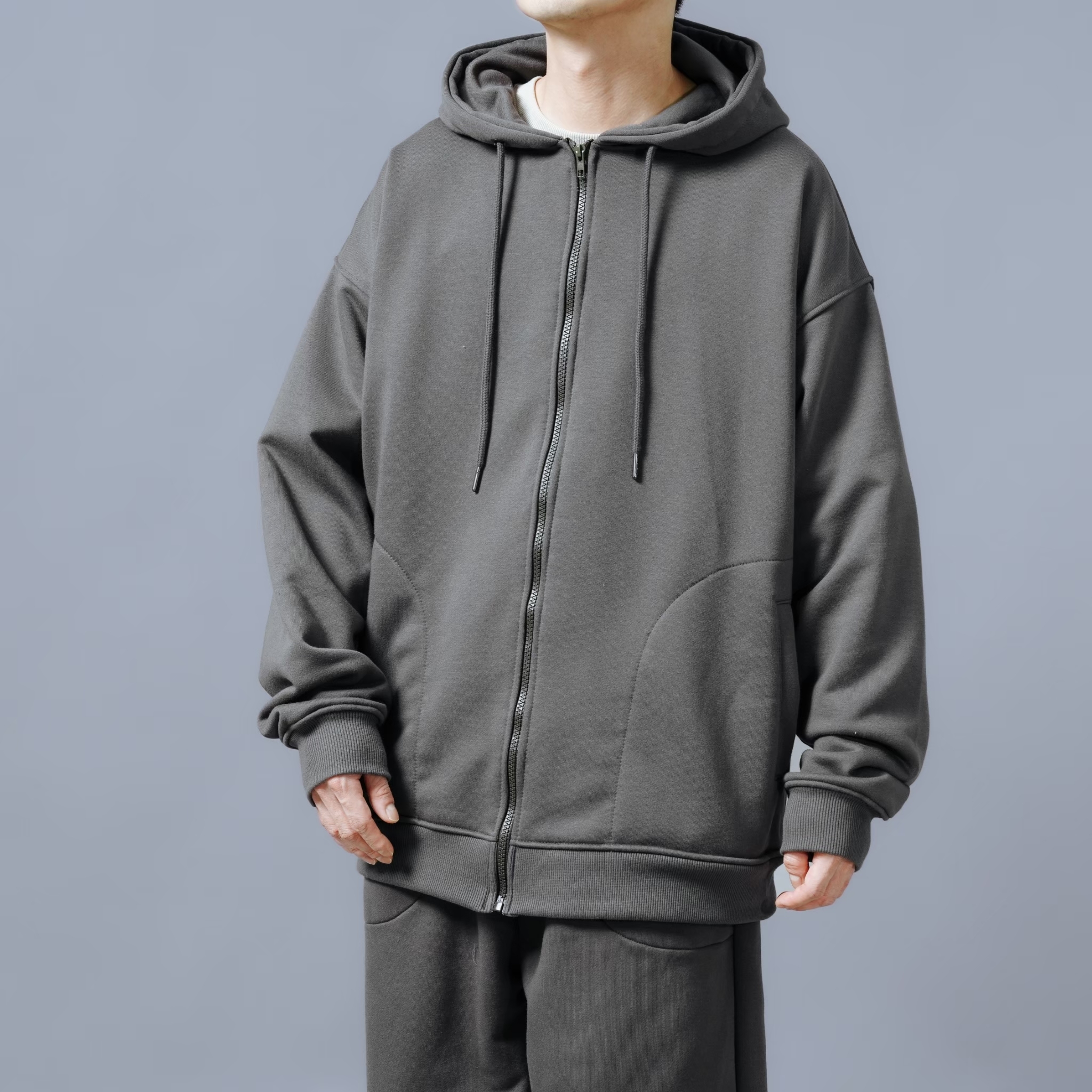 SBG 極厚磅(無刷毛)中絨圓弧口袋連帽外套 SB177