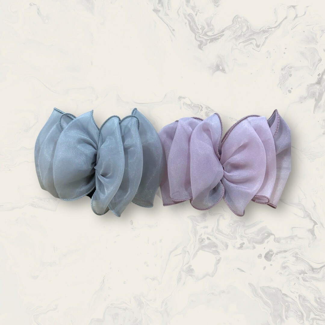 韓國直送髮飾 超大三層滾邊網紗蝴蝶結彈夾