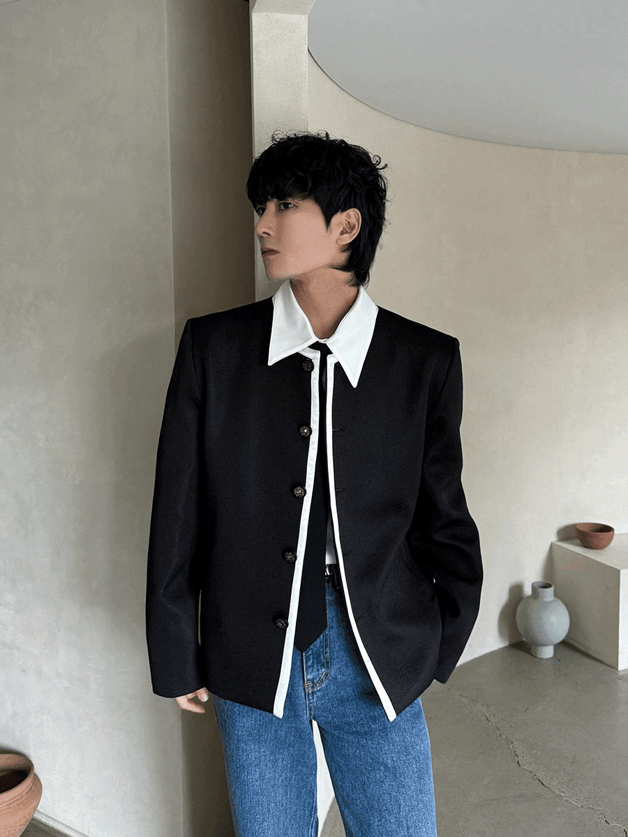 Dean 拼色撞色花呢夾克外套