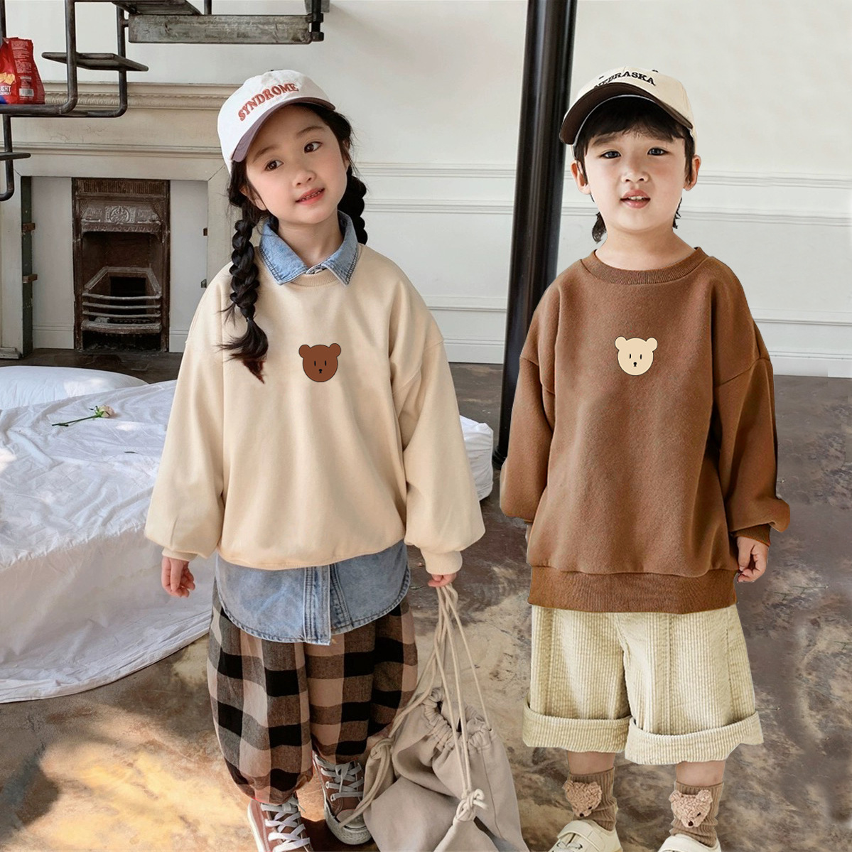 親子裝 簡約風小熊上衣 / 連身衣 2色 80-150cm