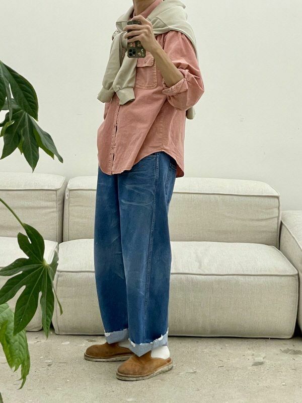 洗水淨色破邊鬆身牛仔褲 HIGH FIVE-119P