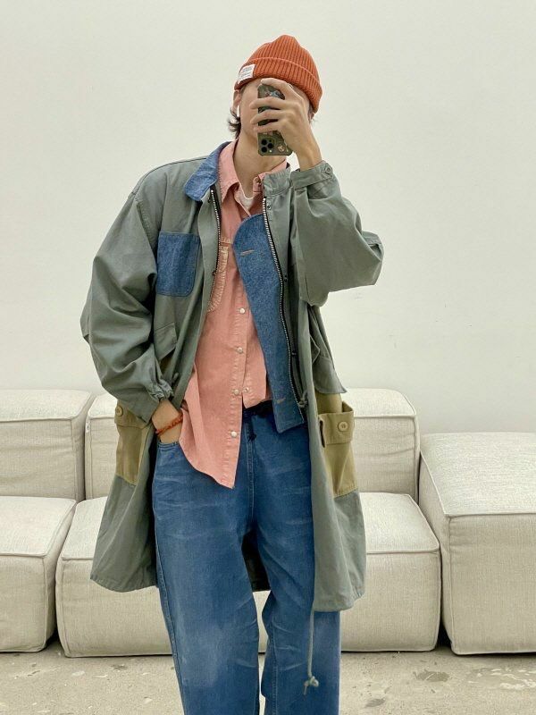 拼色企領拉鍊長褸 HIGH FIVE-120JK