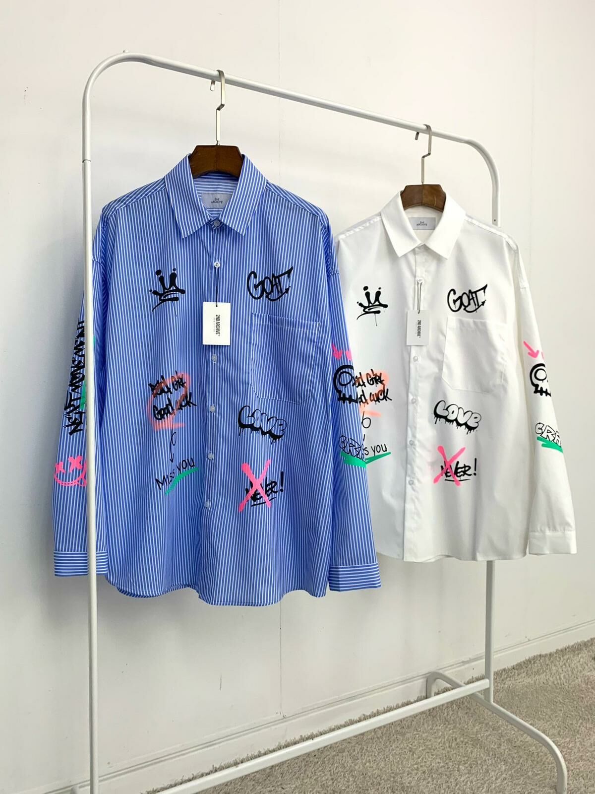 直間/淨色英文字圖案長袖恤衫 2nd-180S