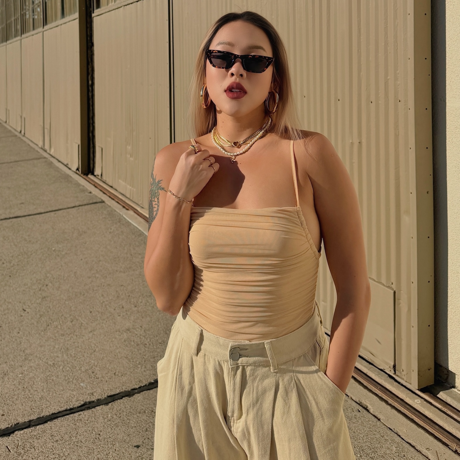 透視感💭裸色網紗Bodysuit